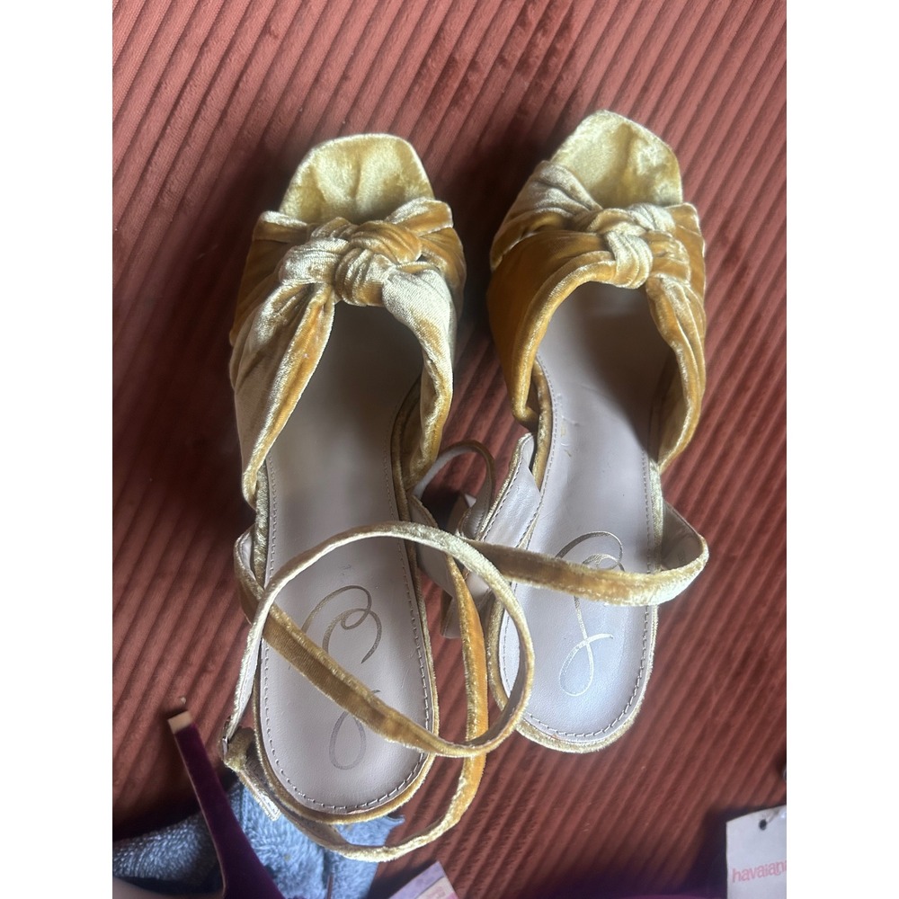Sam Edelman Velvet Knotted Platform Sandals Gold Womens US 8.5 - Picture 6 of 7